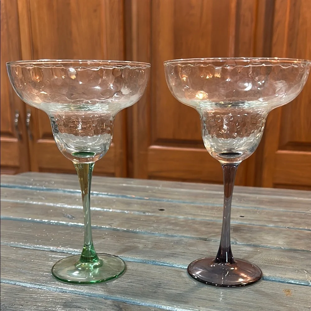 Qty 4 Hammered Art Margarita Glasses Multicolor Stem 8 oz. - Picture 3 of 6